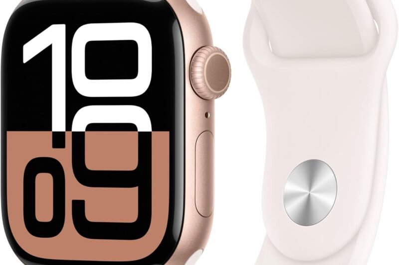 Apple Watch Series 10 [GPS 42mm case] Smartwatch with Rose Gold Aluminium Case with Light Blush Sport Band – S/M. Fitness Tracker, ECG App, Always-On Retina Display, Water Resistant