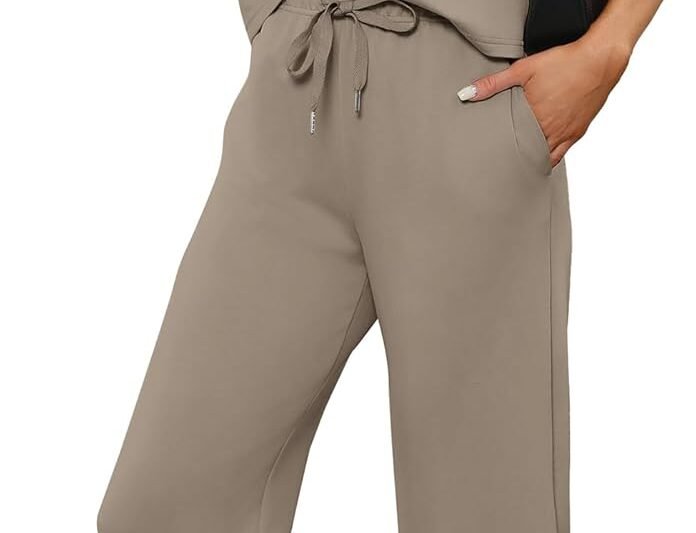 SAMPEEL Two Piece Sets for Women Summer Outfits Lounge Sets Mock Neck Tops Wide Leg Crop Pants Vacation Travel Outfits