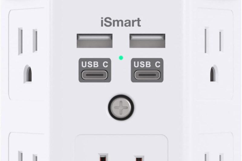 Surge Protector, 5 Outlets Extender with 4 USB Ports(USB C), 3-Side 1680J Power Strip Multi Plug Outlet Expander, USB Wall Charger, Outlet Splitter Adapter Wall Mount for Home Travel Office ETL Listed