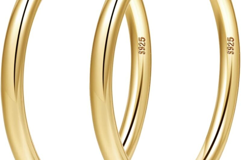 4mm Thick Gold Chunky Earrings Steling Silver Post Hoops Earrings For Women Hollow Tube Hoops Earrings Thick Gold Hoop Earrings Hypoallergenic Lightweight Gold Hoop Large Earrings 20/30/40/50/60MM