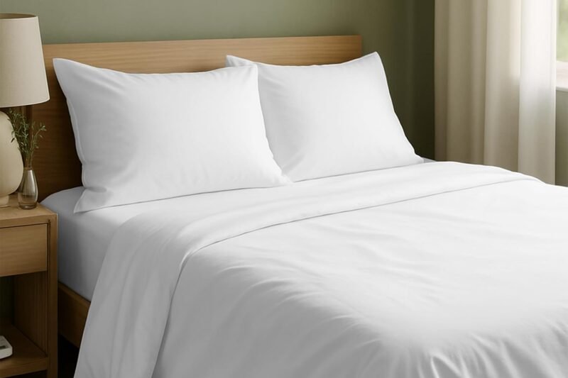 Natural 100% Cotton Sheets Full Size Bed Set with Deep Pockets – Soft Sateen Weave, Durable and Cooling Full Size Bed Sheets by California Design Den (White)