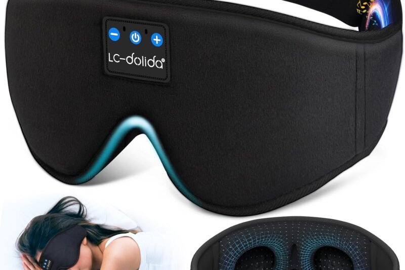 LC-dolida Sleep Headphones, 3D Sleep Mask Bluetooth Wireless Music Eye Mask, Sleeping Headphones for Side Sleepers Sleep Mask with Bluetooth Headphones Ultra-Thin Stereo Speakers Perfect for Sleeping