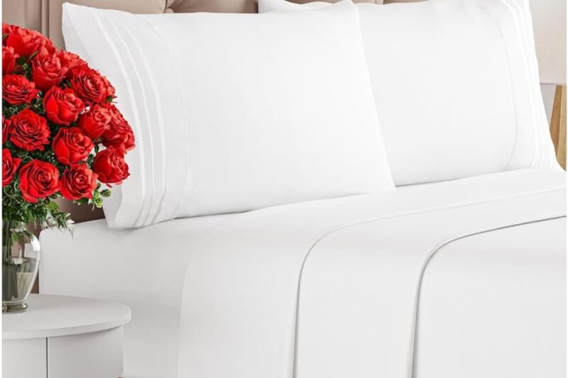 Queen Size 4 Piece Sheet Set – Comfy Breathable & Cooling Bed Sheets Set – Hotel Luxury Bedding for Women, Men, Kids & Teens – Deep Pockets, Easy Secure Fit, Soft and Wrinkle Free – Oeko-Tex – White