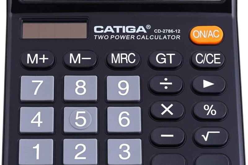 CATIGA 12 Digits Desktop Calculator with Large LCD Display and Sensitive Button, Dual Solar Power and Battery, Standard Function for Office, Home, School, CD-2786