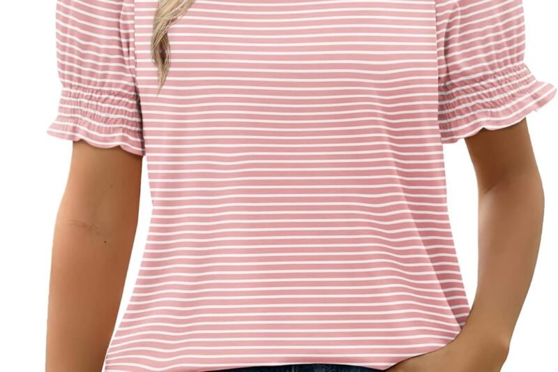 WIHOLL Tops for Women Summer Casual Ruffle Trim Sleeve Square Neck T Shirts