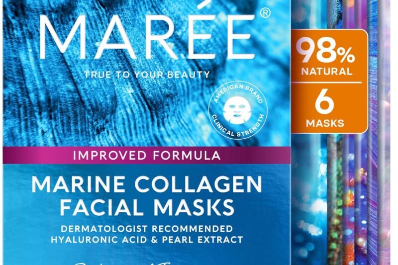MAREE Collagen Facial Mask with Hyaluronic Acid – Hydrating Face Masks Skincare – Mascarillas Faciales For Women Skin Care – Multicolor, 6 Count