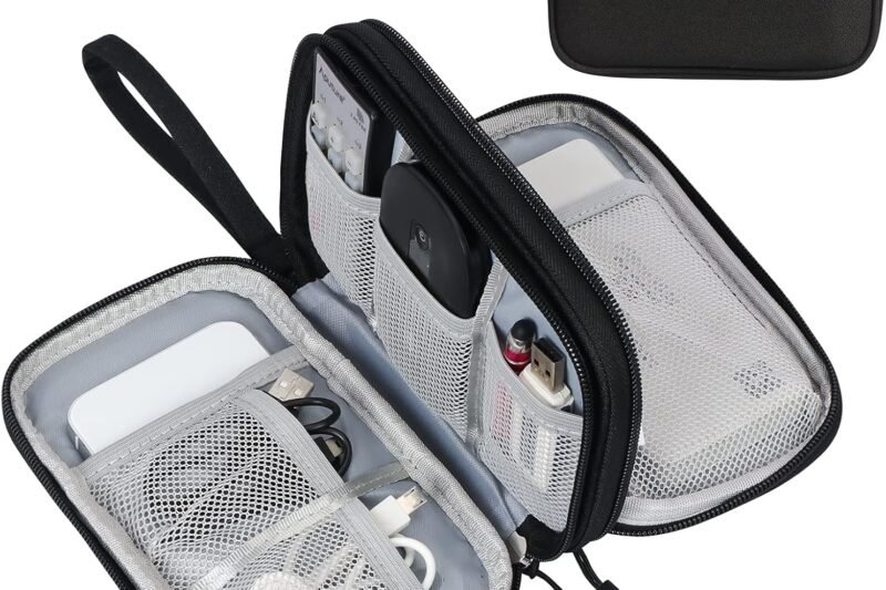 FYY Travel Cable Organizer Pouch Electronic Accessories Carry Case Portable Waterproof Double Layers All-in-One Storage Bag for Cord, Charger, Phone, Earphone Black