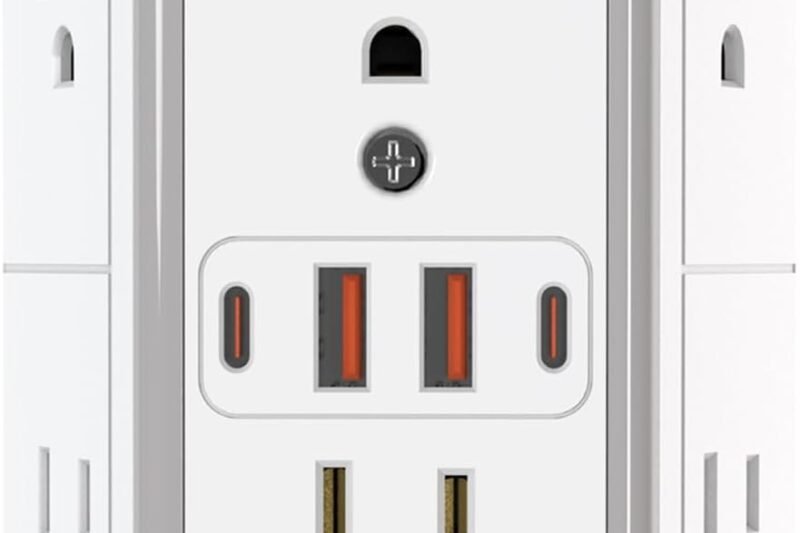 Outlet Extender Surge Protector – 6 Outlet Splitter with 4 USB Ports (2 USB C), Multiple Plug Expander Wall Charger, 3 Sided Multi Plug Wall Adapter Power Strip for Home Office Kitchen Travel