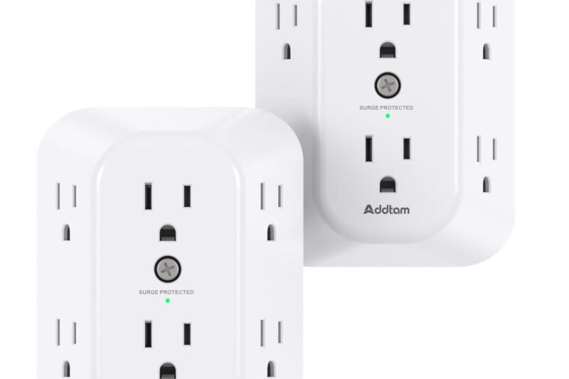 2-Pack Surge Protector Outlet Extender, Outlet Splitter, 6 AC Multi Plug Wall Outlet, Outlet Adapter with 1800J, Plug Extension Outlet for Home Office Dorm Room