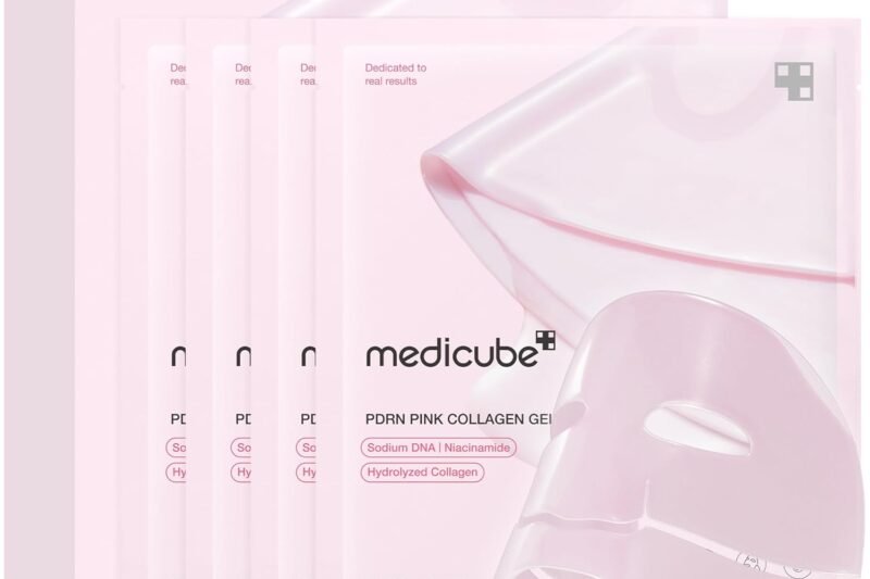 medicube Salmon DNA PDRN pink collagen jelly gel mask | overnight face mask for glass glow skin- elasticity, hydrating, firming and moisturizing | korean skincare, 28g, 4ea