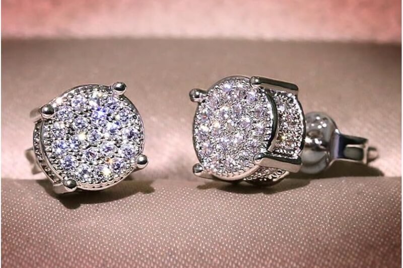 Women Synthetic Diamond Earrings, 18K White Gold Plated Round Square Cubic Zirconia Hypoallergenic Studs Earrings