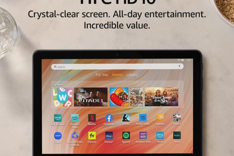 Amazon Fire HD 10 tablet (newest model) built for relaxation, 10.1″ vibrant Full HD screen, octa-core processor, 3 GB RAM, 32 GB, Black