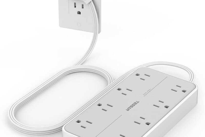 Power Strip Surge Protector, TESSAN Flat Plug Extension Cord with 8 Outlets 3 USB Charger(1 USB C), 1080 Joules Protection, Wall Mountable Charging Station for Home Office School Dorm Room Essentials