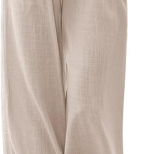 LILLUSORY Women’s Linen Summer Palazzo Pants Flowy Wide Leg Beach Pants with Pockets