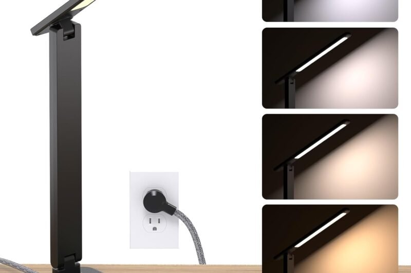 Addtam LED Desk Lamp, Power Strip with 3 Outlets 4 USB Charging Ports(2 USBC), 4 Modes 5 Level Brightness Touch Lamp, Small Desk Lamp for Home Office College Dorm Room Essentials