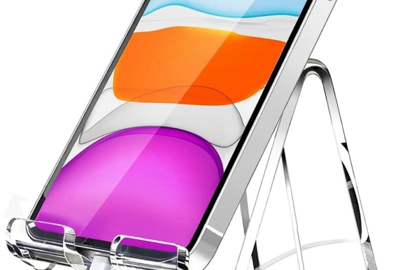 Crpich Acrylic Cell Phone Stand, Portable Clear Phone Stand for Desk, Compatible with Phone16 15 14 13 Pro Max Mini 12 11 Plus SE, Switch, Android Smartphone, Pad, Tablet, Desk Accessories