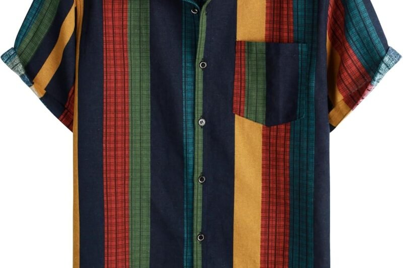 Men’s Cotton Linen Vintage Pattern Printed Old Style Shirt Casual Short Sleeve Button Down Retro Shirts