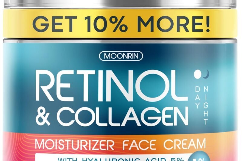 Retinol Cream for Face with Hyaluronic Acid, Day-Night Anti-Aging Moisturizer for Women, Men, Collagen Cream for Face Reduces Wrinkles, Dryness, 1.85 Oz