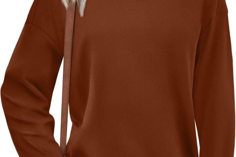 Saloogoe Sweatshirts for Women Crewneck Long Sleeve Loose Fit Tops Color Block Ribbed Trim Fashion 2025