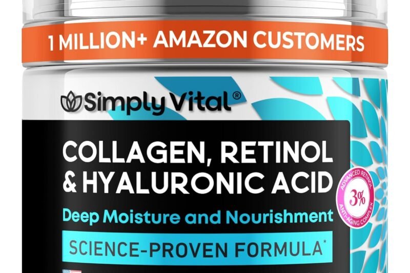 SimplyVital Collagen, Retinol & Hyaluronic Acid Cream – Anti-Aging Face Moisturizer for Face, Firming Skin Care Neck & Décolleté – Made in USA, Daily Moisturizer Face Cream Day & Night – 1.7 fl.oz.