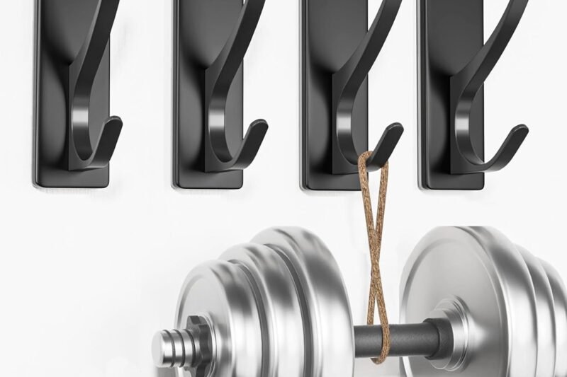 Self Adhesive Coat Hooks for Hanging: Heavy Duty Stainless Wall Hook for Towel, Backpack, Hat, Sturdy Metal Hanger for Bathroom, Bedroom, Door, 4-Pack, Matt Black