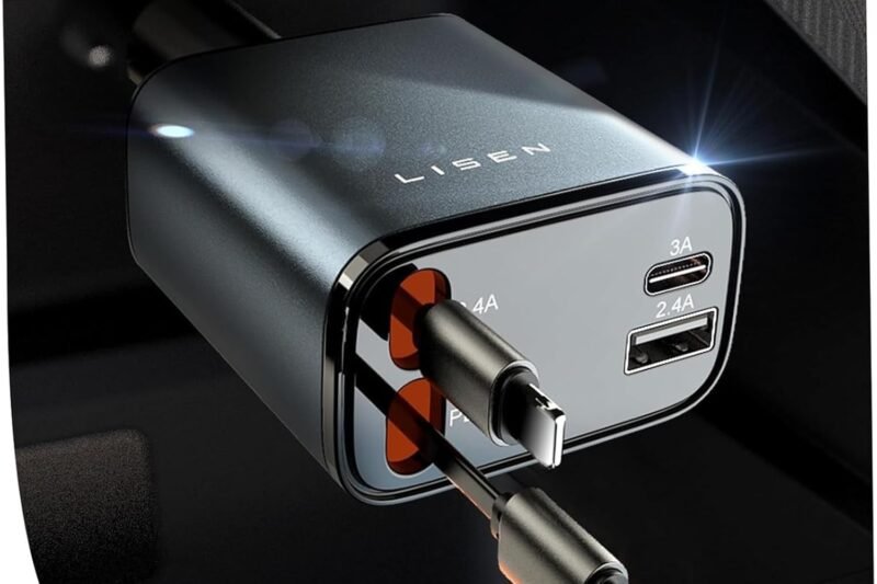 LISEN Retractable Car Charger, 69W USB C Car Accessories Adapter for iPhone 17 USB C Charger Fast Charging, Gifts for Women Men, Travel Essentials, for iPhone 17 Pro Max Air 16 15 14 13 12 Samsung S25