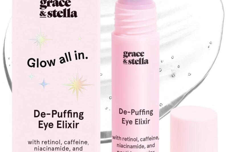 grace & stella Under Eye Brightener Roller – Airplane Travel Essentials – Travel Size Toiletries – Retinol & Caffeine Eye Serum for Puffiness, Dark Circles, Wrinkles – Vegan Skincare (15ml / 0.51floz)
