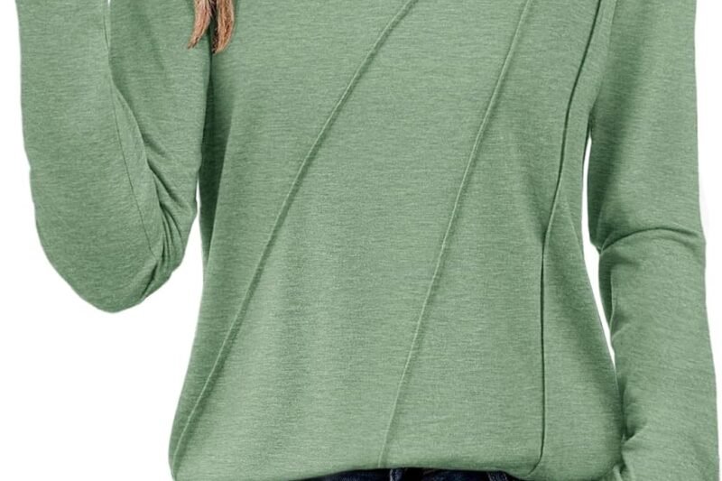 ATHMILE Womens Long Sleeve Shirts Pleated Crew Neck Casual Fall Fashion Tops Loose Fit Lightweight Girls Outfits Clothes