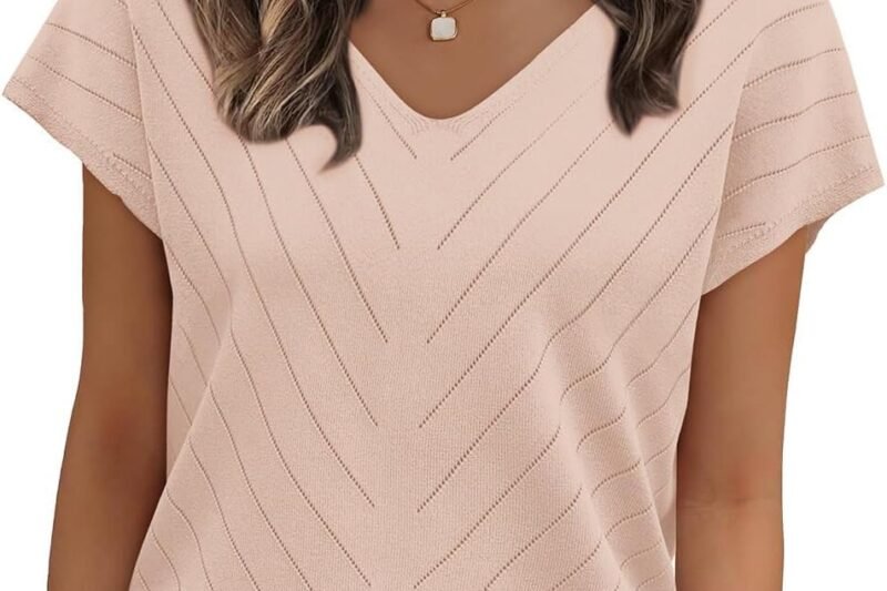 WIHOLL Short Sleeve Sweater for Women V Neck Trendy Summer Tops 2025 Beach Vacation Clothes Travel Business Casual Outfits