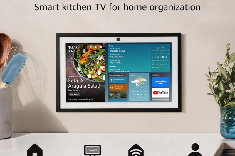 Amazon Echo Show 15 (newest model), Full HD 15.6″ kitchen hub for home organization, with built-in Fire TV and Alexa