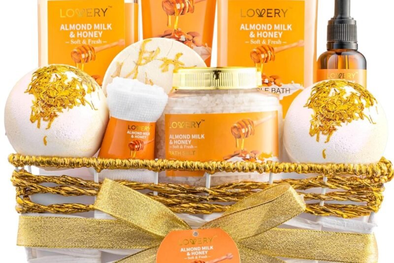Gifts for Women Gift Basket for Women – 10 Pc Almond Milk & Honey Beauty & Personal Care Set – Home Bath Pampering Package for Relaxing – Spa Self Care Kit – Thank You, Birthday, Mom, Anniversary Gift