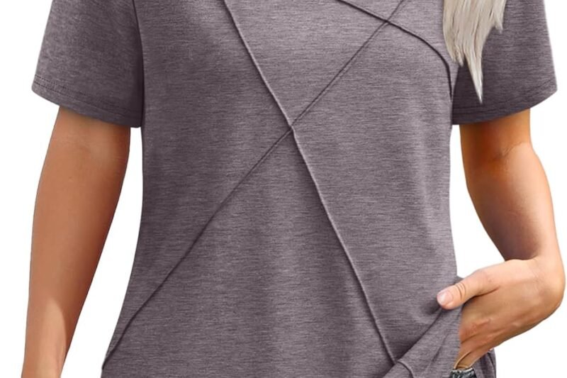XIEERDUO Womens Summer Tops 2025 Pleated Round Neck Short Sleeve Shirts Business Casual
