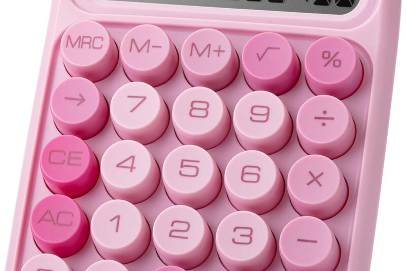 Mr. Pen Mechanical Switch Calculator – 12 Digit Large LCD Display, Pink with Big Buttons, Back to School Supplies
