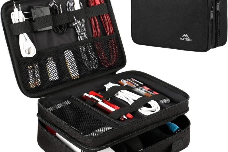 MATEIN Electronics Organizer Travel Case, Water Resistant Cable Organizer Bag for Travel Essentials, Gifts for Men, Storage Bag for Camera Accessories, Phone, Cord & Tablet, Black