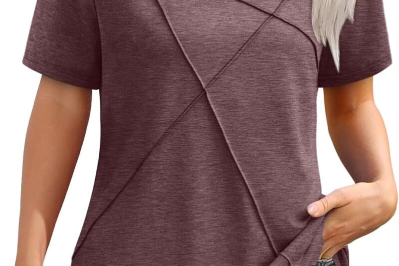 XIEERDUO Womens Summer Tops 2025 Pleated Round Neck Short Sleeve Shirts Business Casual