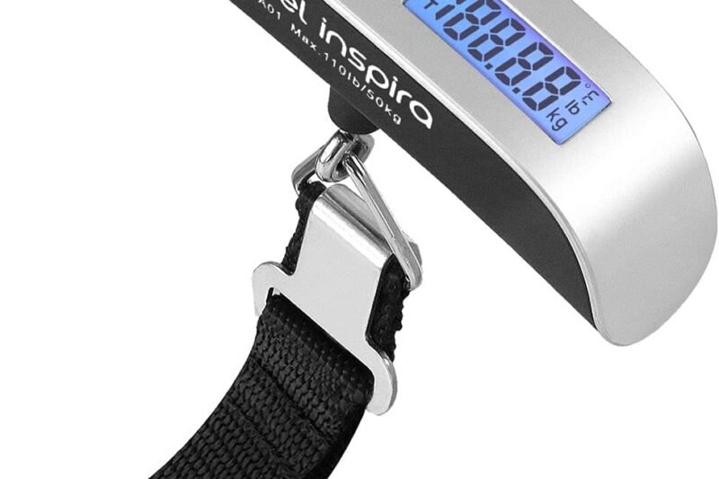 travel inspira Luggage Scale, Portable Digital Hanging Baggage Scale for Travel, Suitcase Weight Scale with Rubber Paint, 110 Pounds, Battery Included