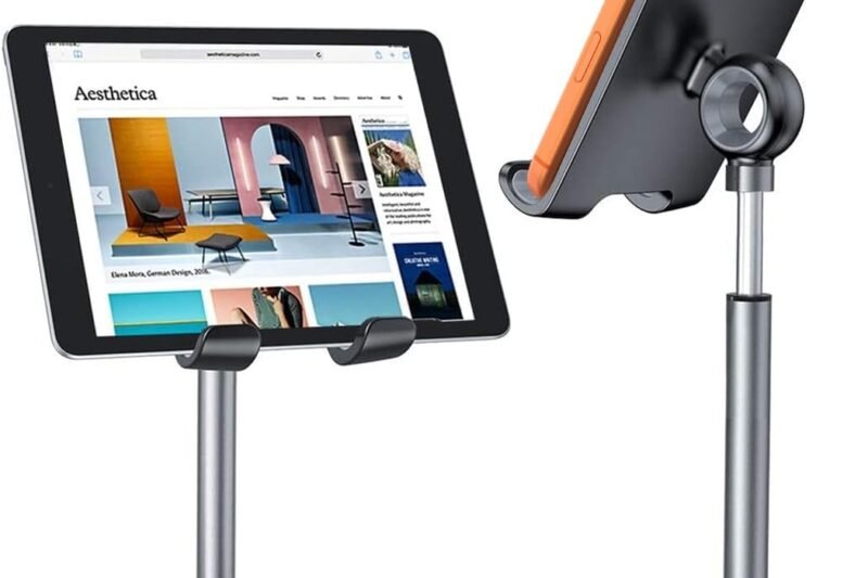 LISEN Cell Phone Stand Adjustable for iPhone Phone Holder for Desk, Office Desk Accessories PC Gaming Gifts for Her Kitchen Gadgets Clearance Essentials Fit Otterbox Case Switch iPad Air Tablet 4-10in