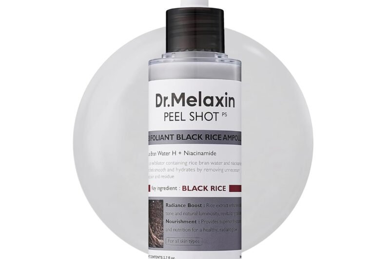 Dr.Melaxin Peel Shot Glow Rice Peeling Ampoule, Soft Exfoliating Face and Body Scrub Dead Skin Cells Remover for All Skin Types korean skin care 80ml (BLACK RICE)
