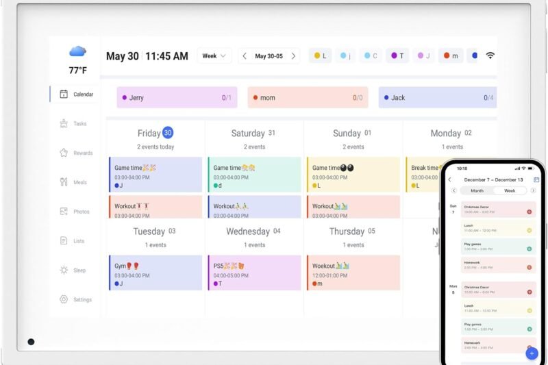 10.1 Inch Smart Digital Calendar Planner & Chore Chart, IPS HD Touchscreen Interactive Display, Smart Family Planner, Digital Picture Frame for Seamless Scheduling – Share Photos/Videos via App
