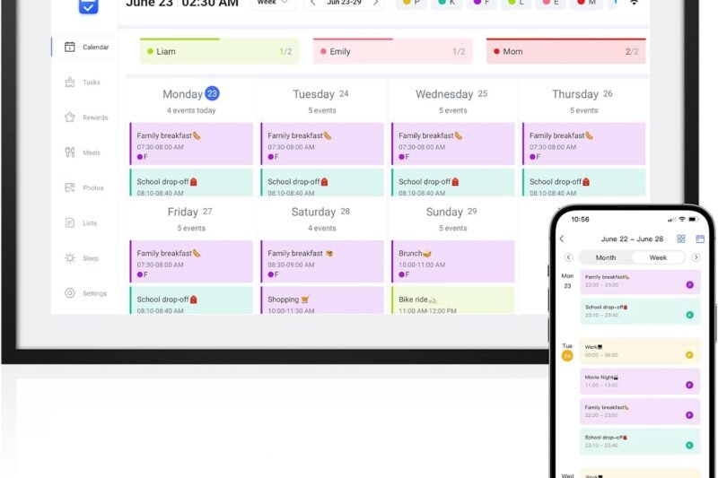 LOOFII 10.1 Inch Smart Digital Calendar – HD Touchscreen Family Planner & Calendar with Chore Chart & Meal Planner (Black White)