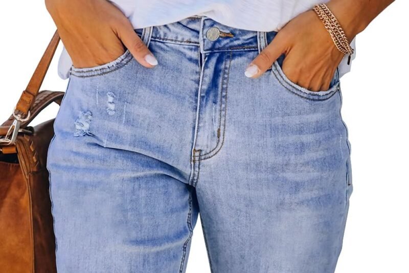 Necooer Women Jean Shorts Ripped Casual Summer Mid Waist Stretchy Five Points Denim Jean Shorts