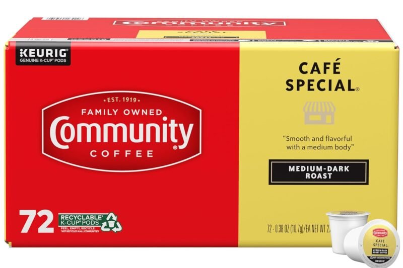 Community Coffee Café Special 72 Count Coffee Pods, Medium-Dark Roast, Compatible with Keurig 2.0 K-Cup Brewers, 72 Count (Pack of 1)
