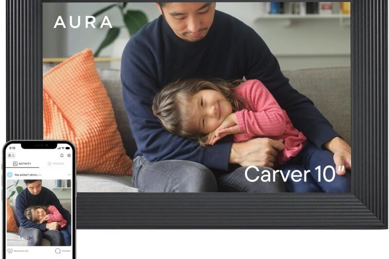 Aura Carver HD WiFi Digital Picture Frame, 10.1”, Add Photos with Aura App, Free Unlimited Storage – Wirecutter’s Pick for Best Digital Photo Frame 2022 – Gravel