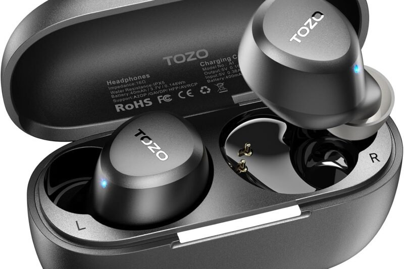 TOZO A1 Wireless Earbuds Bluetooth 5.3 Light Weight in Ear IPX5 Waterproof Headphones 2 Mic for AI Calls, Immersive Premium Sound Bass Headset with Charging Case, 32 Presets EQ Customization via App