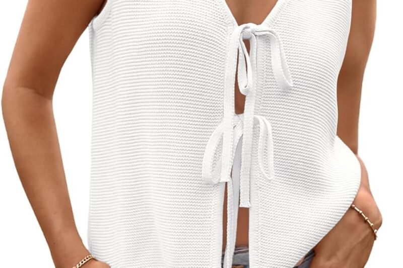 LILLUSORY Womens Crochet Tops Ladies Summer Vacation Outfits Beach Fashion Tank Y2K 2025 Cute Clothes Tie Front Sweater Vest
