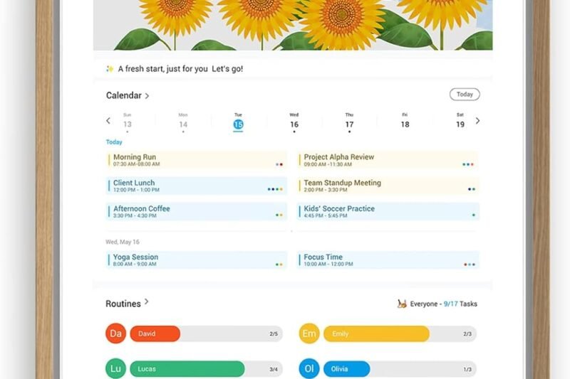 ApoloSign 15.6-inch Digital Calendar: Dual Mode Calendar with Google Play & Multi-calendar Sync, Electronic Planner & Chore Chart, Smart Touchscreen, Interactive Display for Family Schedules (Teak, 15.6″)