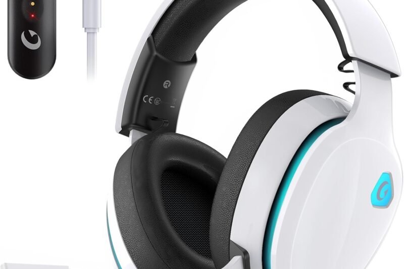 Gtheos 2.4GHz Wireless Gaming Headset for PS5, PS4 Fortnite & Call of Duty/FPS Gamers, PC, Nintendo Switch, Bluetooth 5.3 Gaming Headphones with Noise Canceling Mic, Stereo Sound, 40+Hr Battery -White