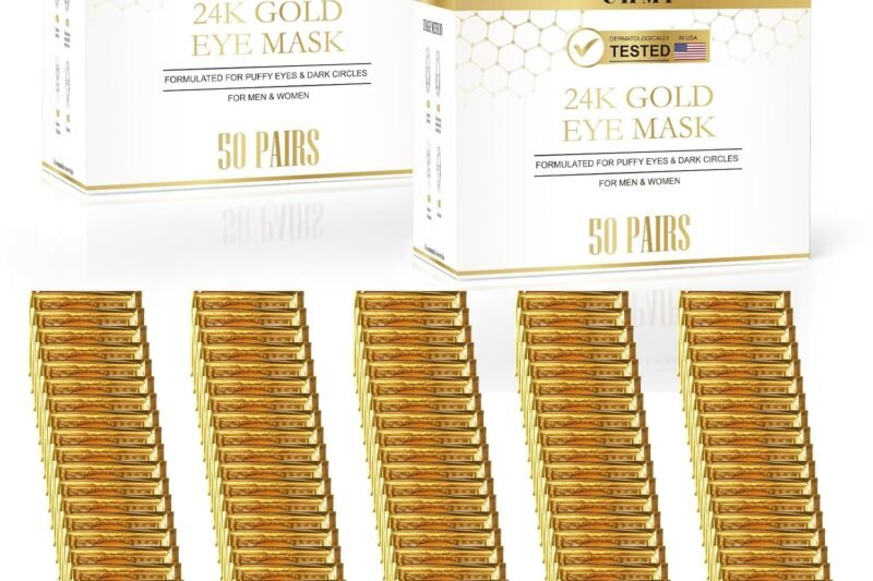 CHMI Under Eye Patches (100 Pairs) – 24K Gold Eye Patches for Puffy Eyes, Dark Circles, Eye Bags and Wrinkles, Collagen Skin Care Products, Beauty & Personal Care