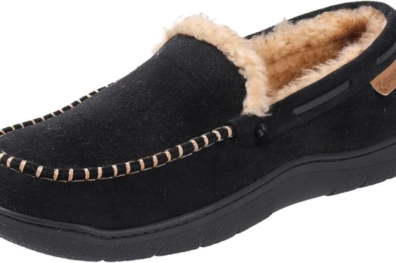 Zigzagger Men’s Moccasin Slippers Memory Foam House Shoes, Indoor and Outdoor Warm Loafer Slippers