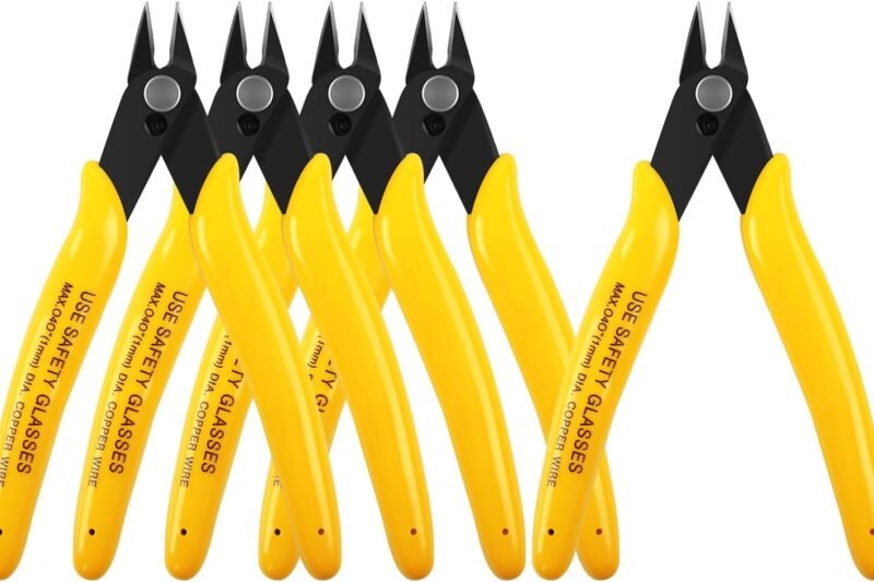 HongWay 5pcs Micro Flush Cutters, Wire Cutter with Internal Spring, Diagonal Cutters for Electronics, Heating Wire, Model Sprue, Soft Copper Wire Snips, 5 Inches, Yellow